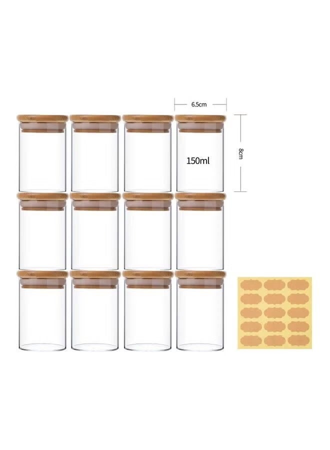 12-Piece Food Storage Glass Jars withBamboo Airtight Lids Clear 150ml - Image 2