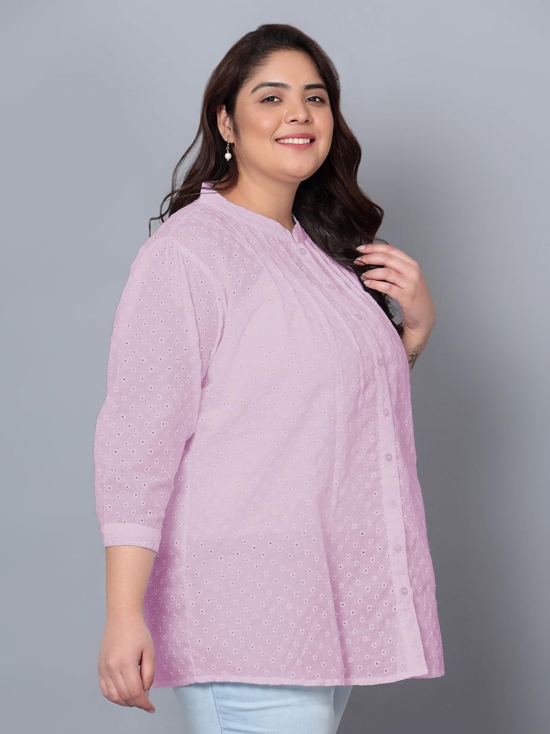 Indietoga Women's Pure Cotton Plus Size Longline Tunic Tops (10001523_Pink Chikankari Embroidered_3XL) - Image 4