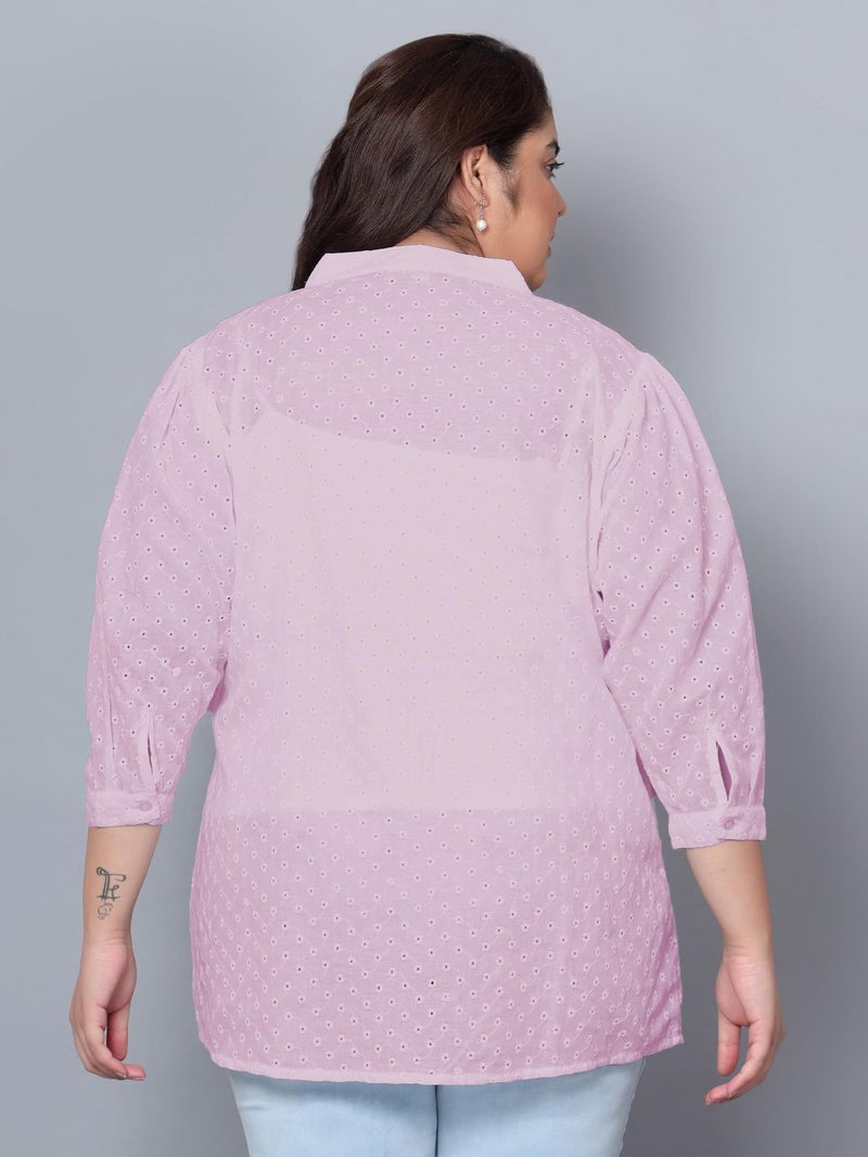 Indietoga Women's Pure Cotton Plus Size Longline Tunic Tops (10001523_Pink Chikankari Embroidered_3XL) - Image 3