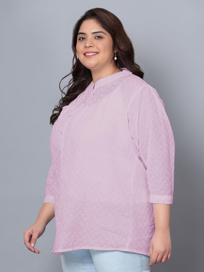 Indietoga Women's Pure Cotton Plus Size Longline Tunic Tops (10001523_Pink Chikankari Embroidered_3XL) - Image 5
