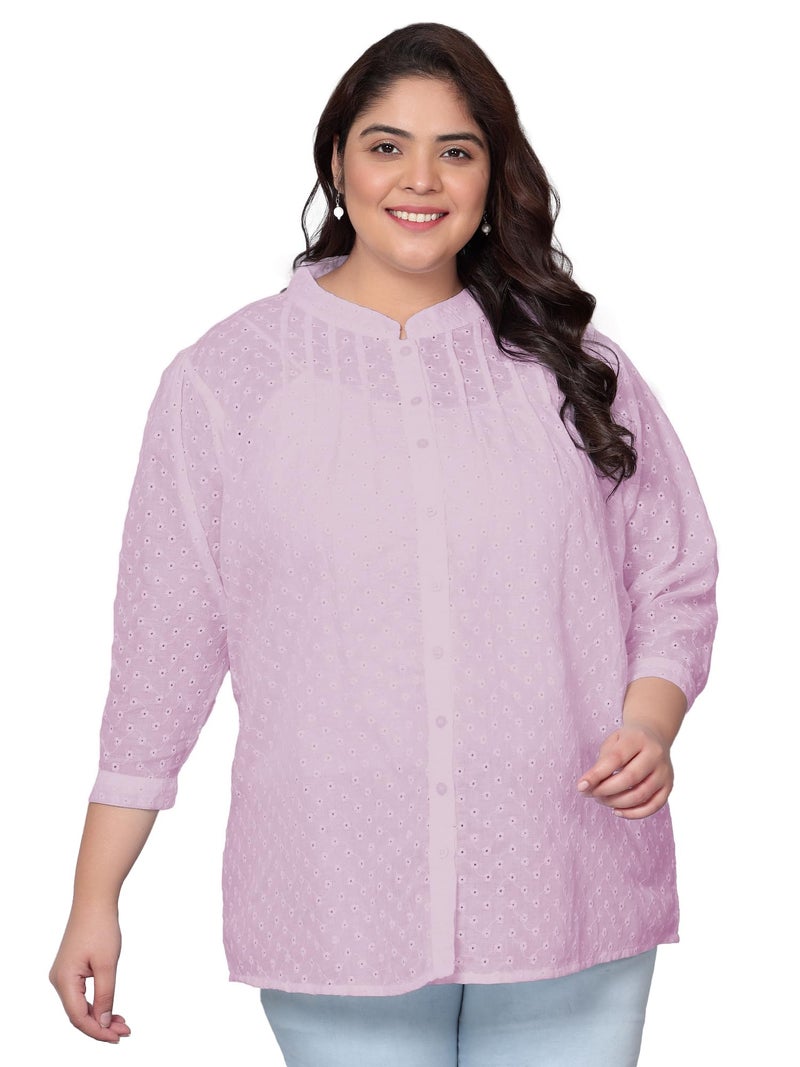 Indietoga Women's Pure Cotton Plus Size Longline Tunic Tops (10001523_Pink Chikankari Embroidered_3XL) - Image 1