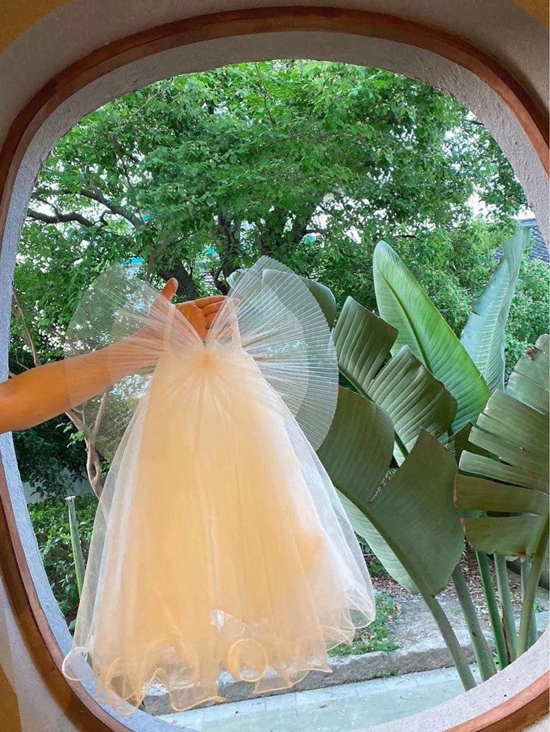 South Korea Childrens Wear 2024 Spring and Autumn Summer Instagram Girls Big Bow Wings Slip Skirt Fairy Skirt N89 [white] send wings a lot of in stock 