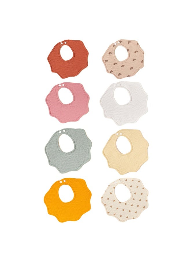Baby Bibs Set of 8, Double-Layer Cotton Muslin, Scalloped Design, Multicolour, 27.5 x 25 cm - Image 1
