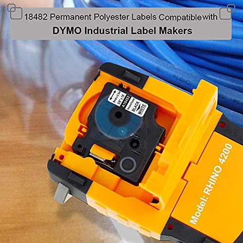 Aonomi Rhino 18482 a18482 Labels Replace for DYMO 18482 3/8" 9mm Black on White Permanent Polyester Label Tapes Compatible with DYMO Rhino 4200 5200 5000 6000 6000+ Industrial Label Maker, 4-Pack - Image 2