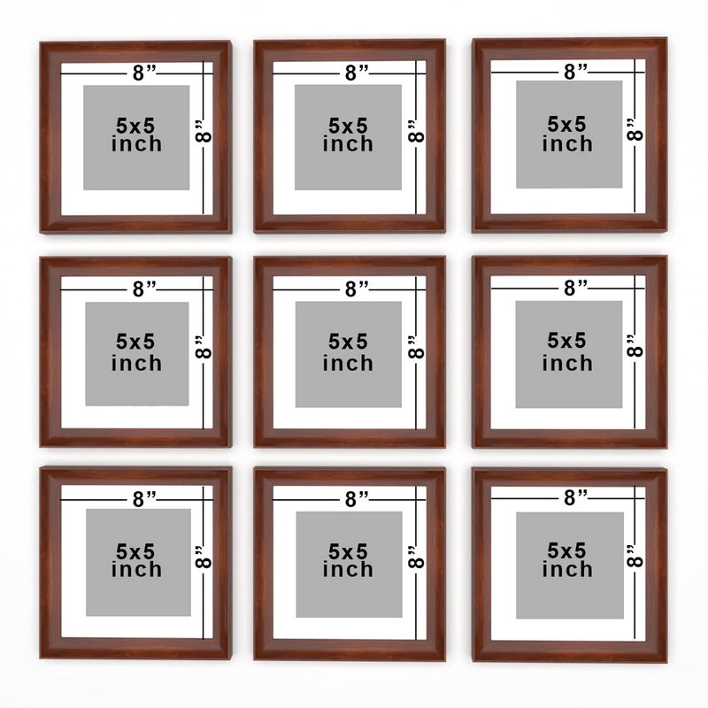 Art Street Art Street Pestle Premium Photo Frames Set of 9 Elite Coffee Brown 3D-Timeline Wall Photo frames for Home and Wall Décor (Size - 8 x 8 Inchs matted to 5 x 5 Inches) - Image 4