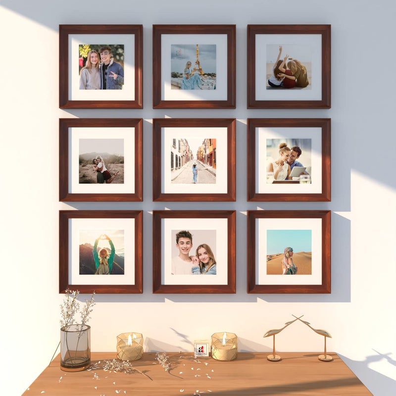 Art Street Art Street Pestle Premium Photo Frames Set of 9 Elite Coffee Brown 3D-Timeline Wall Photo frames for Home and Wall Décor (Size - 8 x 8 Inchs matted to 5 x 5 Inches) - Image 3