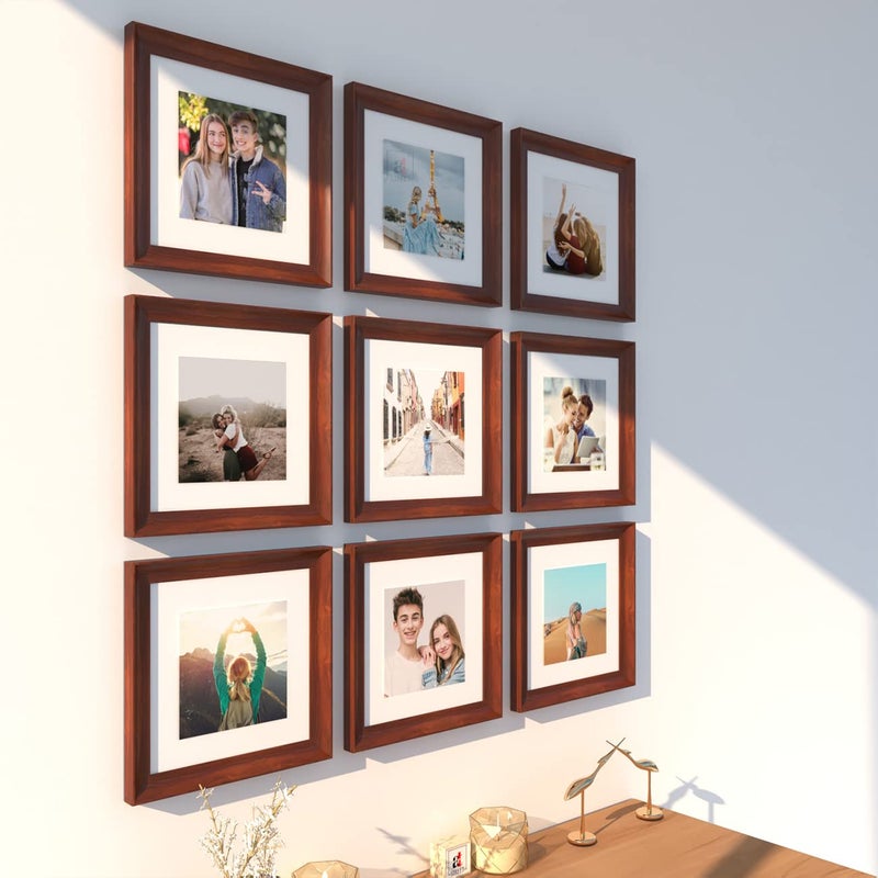 Art Street Art Street Pestle Premium Photo Frames Set of 9 Elite Coffee Brown 3D-Timeline Wall Photo frames for Home and Wall Décor (Size - 8 x 8 Inchs matted to 5 x 5 Inches) - Image 1