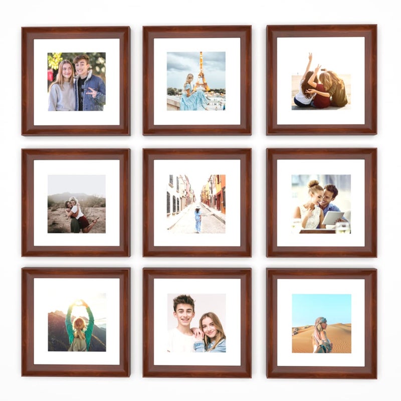 Art Street Art Street Pestle Premium Photo Frames Set of 9 Elite Coffee Brown 3D-Timeline Wall Photo frames for Home and Wall Décor (Size - 8 x 8 Inchs matted to 5 x 5 Inches) - Image 2