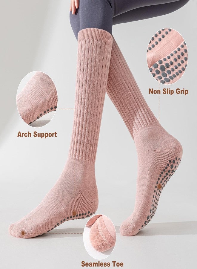 BISOUSOX Pilates Socks Slouch Scrunch Grip Socks, Yoga Grippy Barre Anti Slip Long Ankle Crew Sock for Women Hospital - Image 3