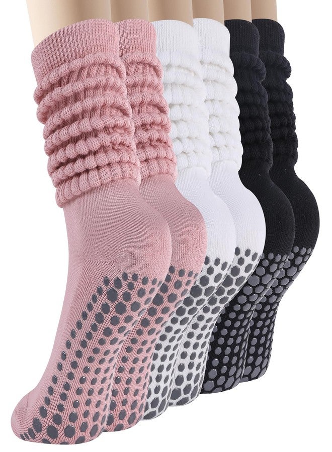 BISOUSOX Pilates Socks Slouch Scrunch Grip Socks, Yoga Grippy Barre Anti Slip Long Ankle Crew Sock for Women Hospital - Image 1