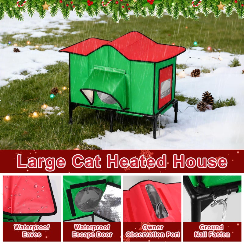 KaGrbves Heated Outdoor Cat House Weatherproof with Removable Heated Pad for Winter, Outside Insulated Shelter for Feral Cats Puppies, for Cat Lovers - Image 3