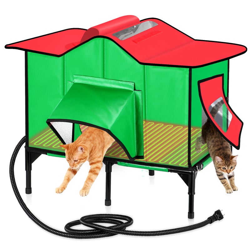KaGrbves Heated Outdoor Cat House Weatherproof with Removable Heated Pad for Winter, Outside Insulated Shelter for Feral Cats Puppies, for Cat Lovers - Image 1