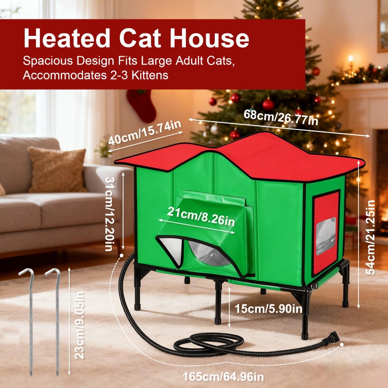 KaGrbves Heated Outdoor Cat House Weatherproof with Removable Heated Pad for Winter, Outside Insulated Shelter for Feral Cats Puppies, for Cat Lovers - Image 2