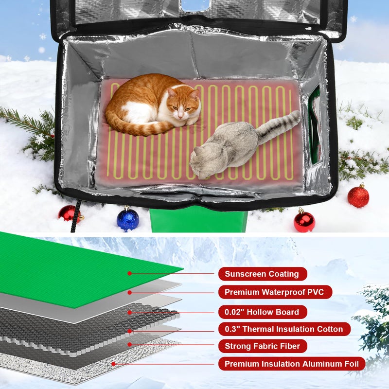 KaGrbves Heated Outdoor Cat House Weatherproof with Removable Heated Pad for Winter, Outside Insulated Shelter for Feral Cats Puppies, for Cat Lovers - Image 5