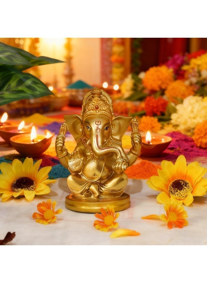 alikiki Hindu God Lord Ganesha Statues - 5" H India God Ganesha Idol Home Mandir Pooja Decor Indian Ganesha Figurine Temple Puja Items Diwali Gift for Friends Relatives - Image 4