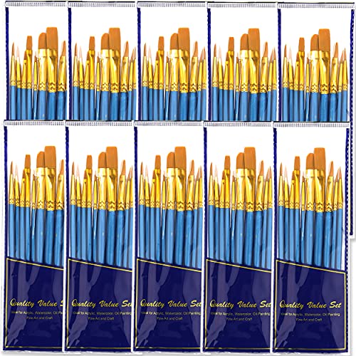 BOSOBO Paint Brush Sets, 10 Pack 100 Pcs Pointed-Round Tip Paintbrushes Nylon Hair Artist Acrylic Paint Brushes for Acrylic Watercolor Oil, Face Art, Model, Miniature Detailing & Rock Painting, Blue - Image 1