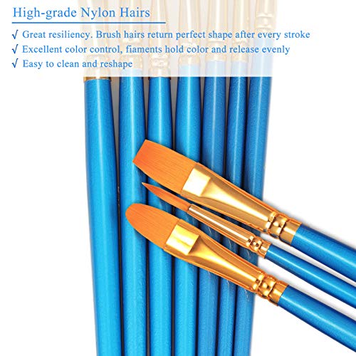 BOSOBO Paint Brush Sets, 10 Pack 100 Pcs Pointed-Round Tip Paintbrushes Nylon Hair Artist Acrylic Paint Brushes for Acrylic Watercolor Oil, Face Art, Model, Miniature Detailing & Rock Painting, Blue - Image 4
