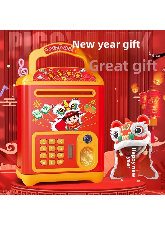 Spring Festival National Fashion Lion Dance Piggy Bank Creative Password Safe Piggy Bank Automatic Safe Box Children's Year Gift-Color:[Exquisite Color Box] National Fashion Rabbit Piggy Bank (battery Suit) - Image 2
