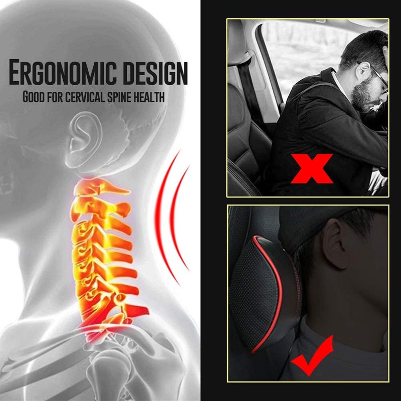 HAOTULE Car Leather Neck Pillows, Neck Rest Cushions,100% Memory Foam Cervical Support, Comfortable Travel car Seats and Home Office Soft Pillows, Black a Set (2 pcs) - Image 5