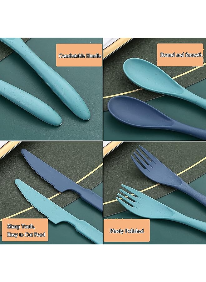 SYOSI Wheat Straw Cutlery Reusable Portable Travel Utensil Set with Case Spoon Knife Fork Tableware set for Kids Adult Travel Picnic Camping or Daily Use (8 Colors)  - Image 4