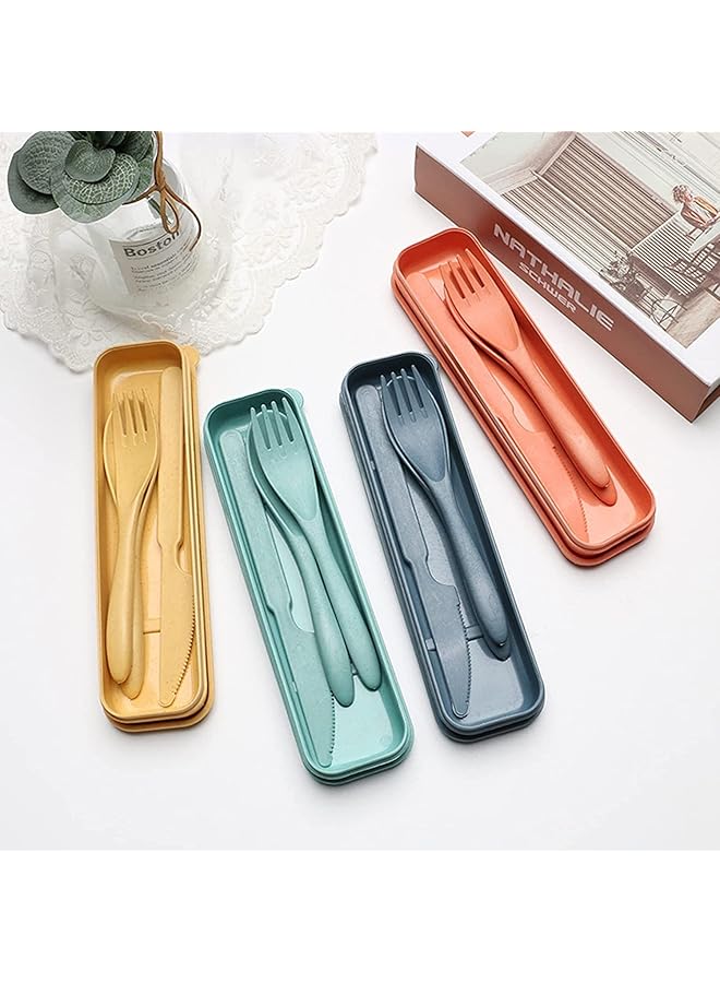 SYOSI Wheat Straw Cutlery Reusable Portable Travel Utensil Set with Case Spoon Knife Fork Tableware set for Kids Adult Travel Picnic Camping or Daily Use (8 Colors)  - Image 3