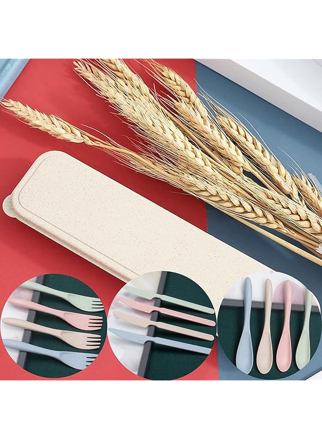 SYOSI Wheat Straw Cutlery Reusable Portable Travel Utensil Set with Case Spoon Knife Fork Tableware set for Kids Adult Travel Picnic Camping or Daily Use (8 Colors)  - Image 5