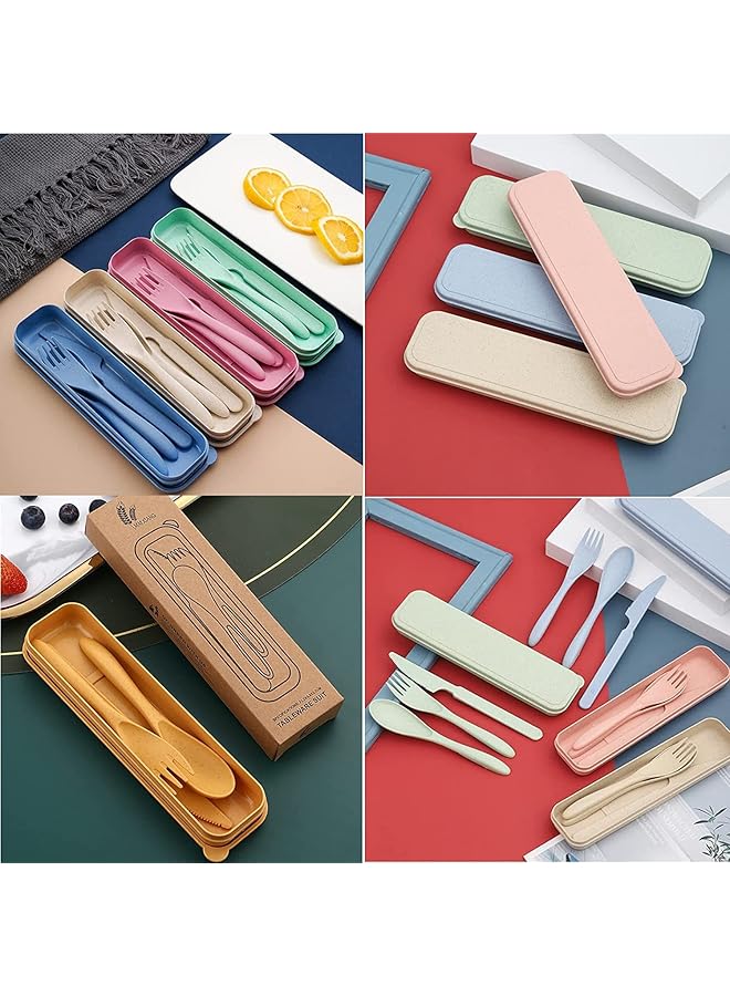 SYOSI Wheat Straw Cutlery Reusable Portable Travel Utensil Set with Case Spoon Knife Fork Tableware set for Kids Adult Travel Picnic Camping or Daily Use (8 Colors)  - Image 2