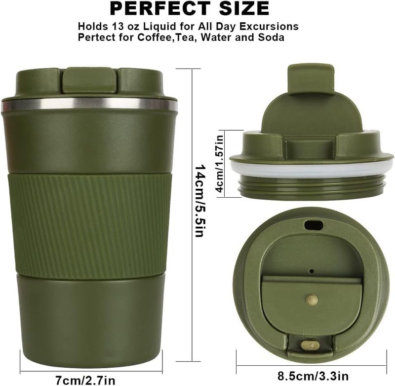 THE VENTI Travel Mug,Insulated Coffee Cup With Leakproof Lid,Vacuum Insulation Stainless Steel Reusable For Hot Cold Coffee,Water And Tea,Thermal Mug With Non-Slip Protectivecover,510Ml (Army Green) - Image 2