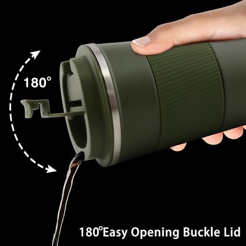 THE VENTI Travel Mug,Insulated Coffee Cup With Leakproof Lid,Vacuum Insulation Stainless Steel Reusable For Hot Cold Coffee,Water And Tea,Thermal Mug With Non-Slip Protectivecover,510Ml (Army Green) - Image 3