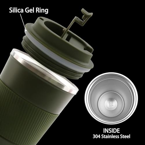 THE VENTI Travel Mug,Insulated Coffee Cup With Leakproof Lid,Vacuum Insulation Stainless Steel Reusable For Hot Cold Coffee,Water And Tea,Thermal Mug With Non-Slip Protectivecover,510Ml (Army Green) - Image 5