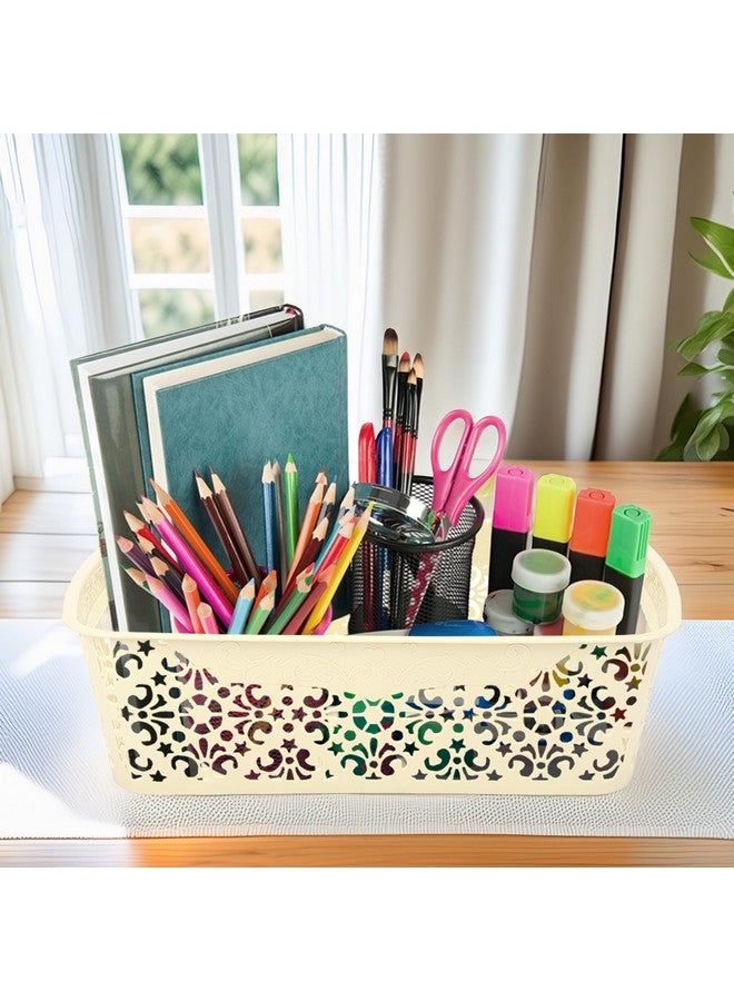 SIMPARTE Turkish Basket Medium Plastic Organizer Durable with Handles for Closet, Bathroom, Kitchen - Multipurpose Storage for Toys, Pantry Items, Clothes (Set of 2, Cream) - Image 3