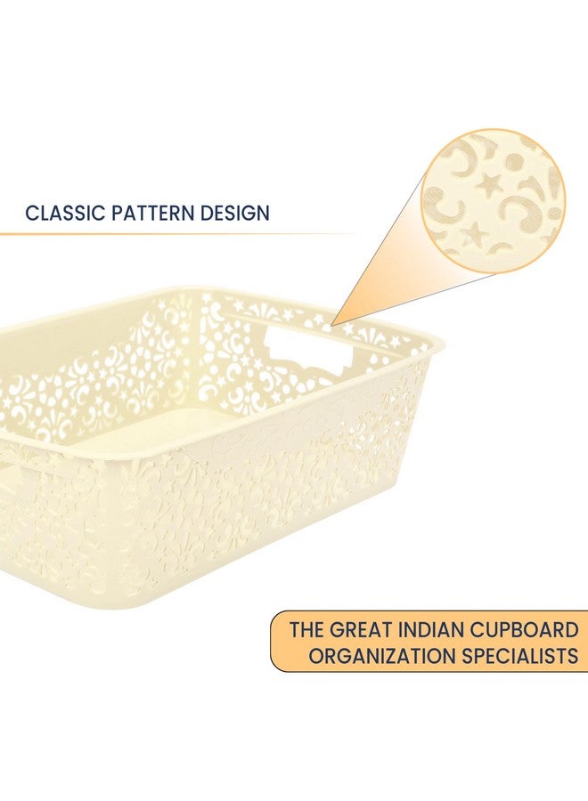 SIMPARTE Turkish Basket Medium Plastic Organizer Durable with Handles for Closet, Bathroom, Kitchen - Multipurpose Storage for Toys, Pantry Items, Clothes (Set of 2, Cream) - Image 5