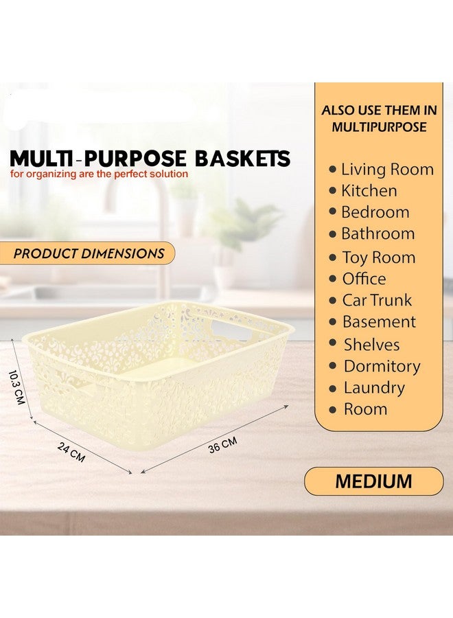 SIMPARTE Turkish Basket Medium Plastic Organizer Durable with Handles for Closet, Bathroom, Kitchen - Multipurpose Storage for Toys, Pantry Items, Clothes (Set of 2, Cream) - Image 4