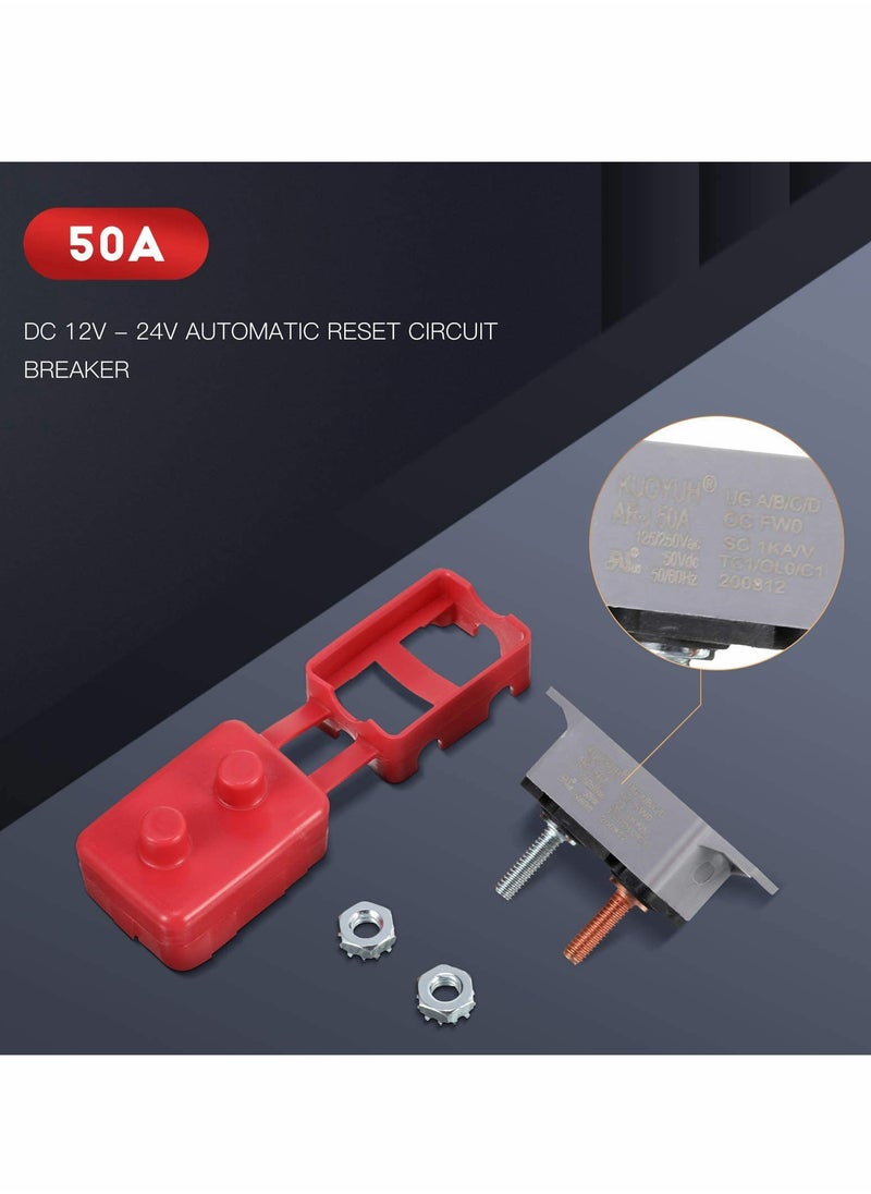 SYOSI - Circuit Breaker, 4 Pieces Dc 50A 12V - 24V Automatic Reset Circuit Breakers  with Cover Stud Bolt for Automotive and More - Image 1