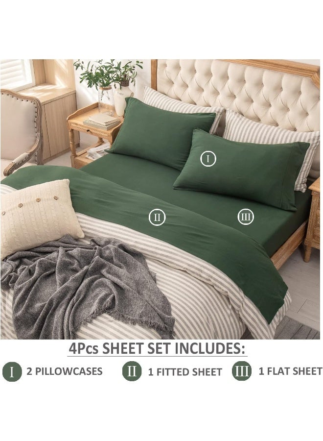 PURE ERA Jersey Knit 4pc Bed Sheet Set 100% T-Shirt Cotton Super Soft Comfy Breathable Fits Mattress Up to 20" Extra Deep Pocket (Solid Forest Green, King)  - Image 2
