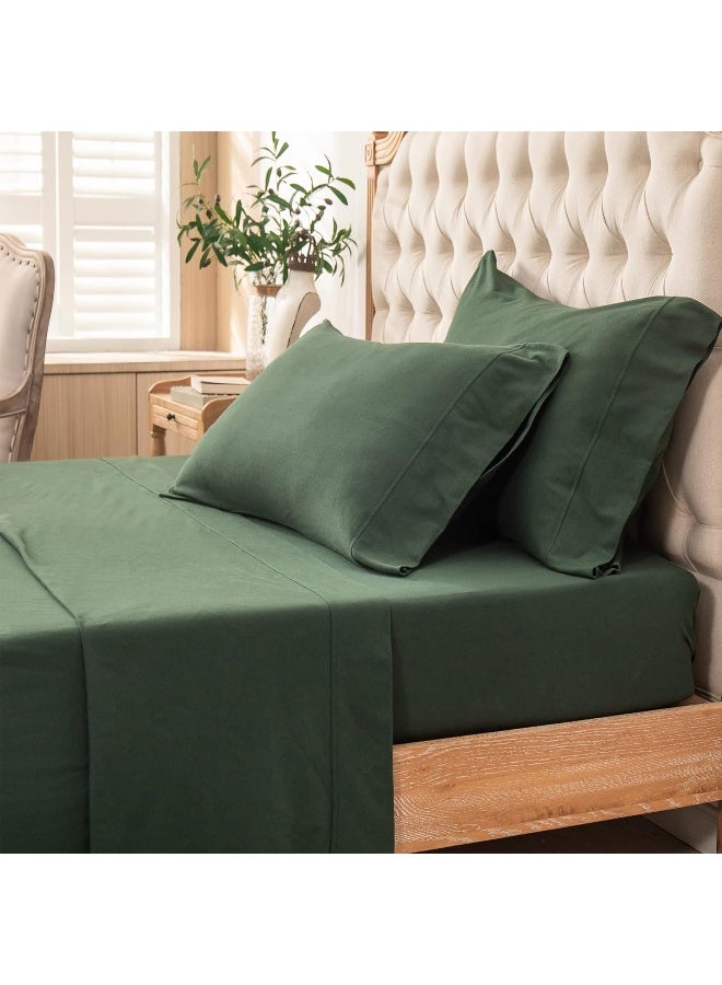 PURE ERA Jersey Knit 4pc Bed Sheet Set 100% T-Shirt Cotton Super Soft Comfy Breathable Fits Mattress Up to 20" Extra Deep Pocket (Solid Forest Green, King)  - Image 5