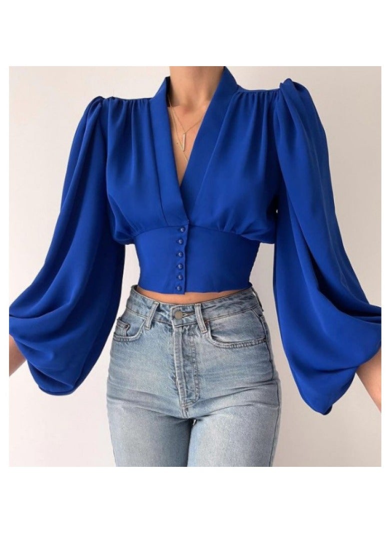 Shougu New Temperament Button V-neck Top Shirt  - Image 1