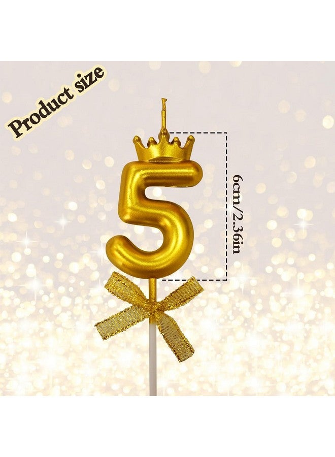 FI - FLICK IN FI - FLICK IN 1 Pc 5 Number Candle for Birthday Cake Metallic Gold Number Five Candle with Crown on Top for Anniversary Cake Topper 5th Birthday Cake Decoration 0-9 Number Candles (Pack of 1, Gold)  - Image 2