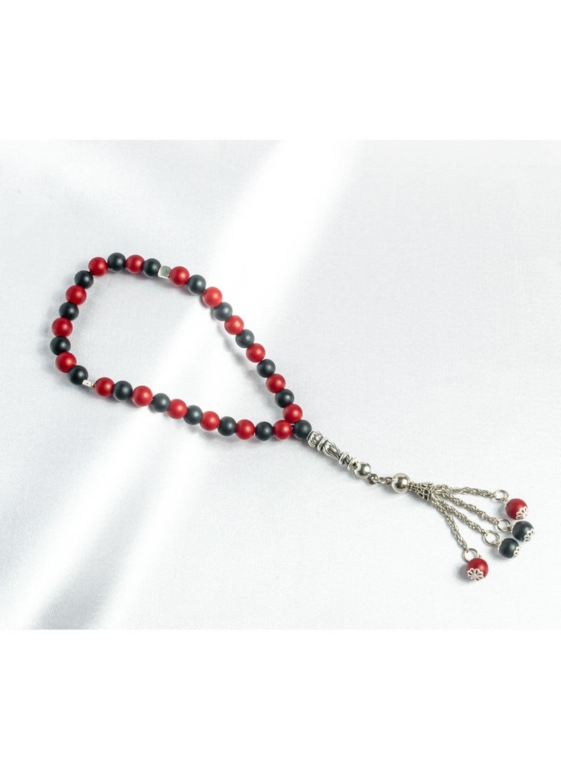 The Black Pearl Accessories - Natural Black & Red Alabaster Stone Prayer Bead of 33 Beads and High Quality Tassel - Image 1