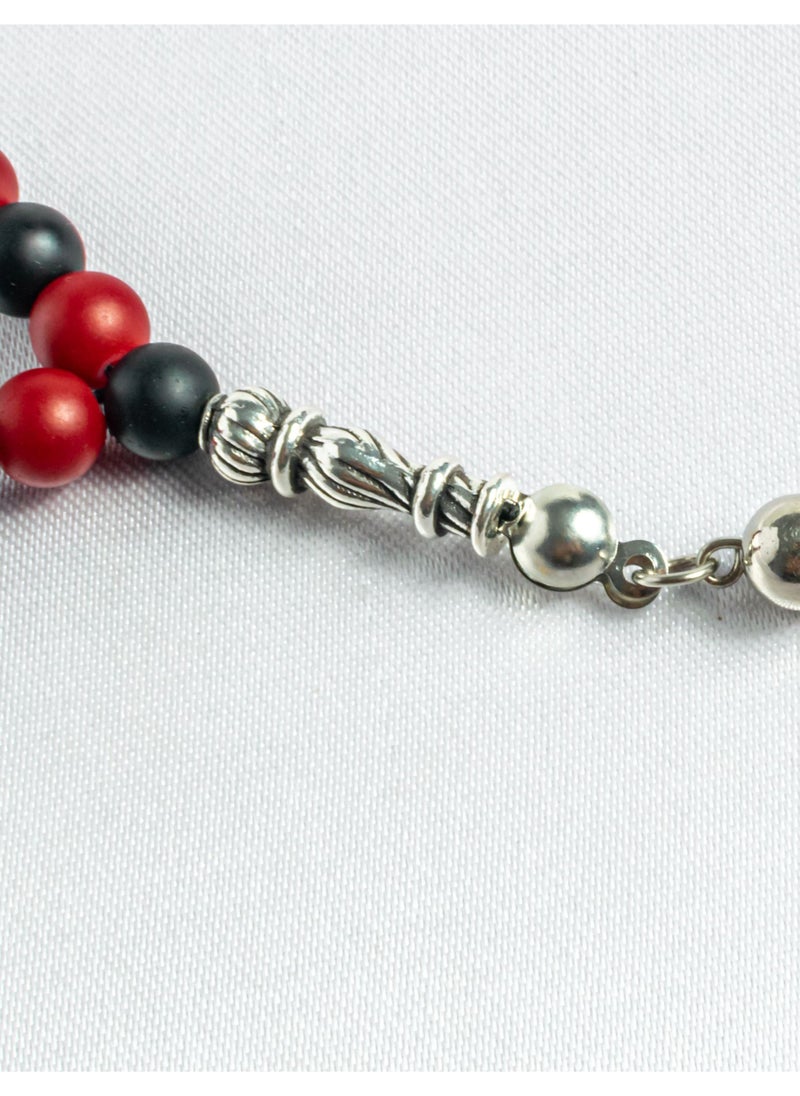 The Black Pearl Accessories - Natural Black & Red Alabaster Stone Prayer Bead of 33 Beads and High Quality Tassel - Image 1