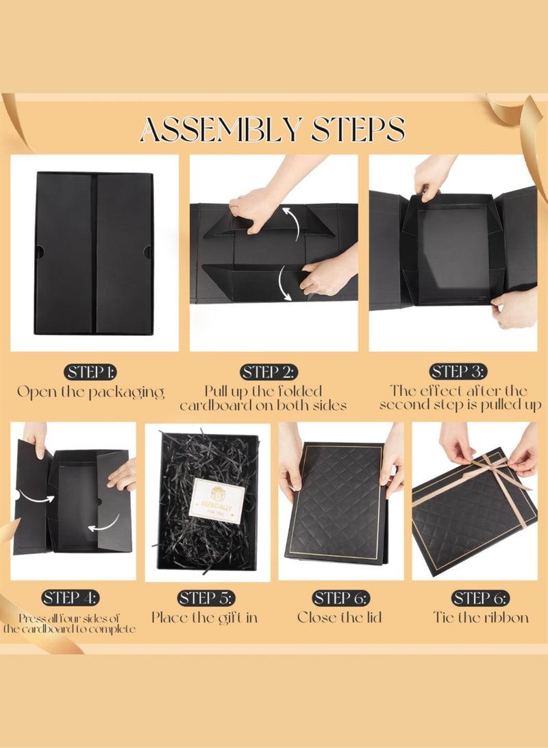 صندوق هدايا فاخر مع حقيبة هدايا 25 × 18 × 8.5 سم هدية التخرج صندوق هدايا فاخر كبير أسود صناديق هدايا إغلاق مغناطيسي مع شريط بغطاء قابل للطي صناديق للنساء هدايا الزفاف وهدايا  وهدايا الزفاف والتغليف- - Image 4