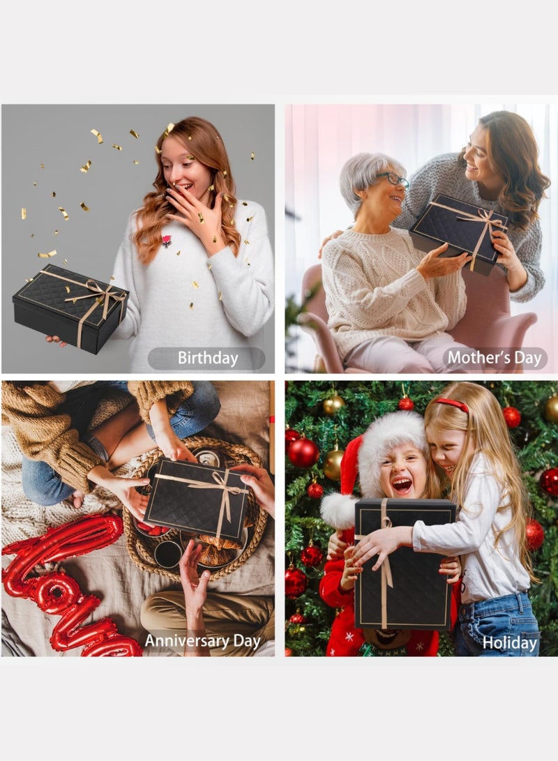 صندوق هدايا فاخر مع حقيبة هدايا 25 × 18 × 8.5 سم هدية التخرج صندوق هدايا فاخر كبير أسود صناديق هدايا إغلاق مغناطيسي مع شريط بغطاء قابل للطي صناديق للنساء هدايا الزفاف وهدايا  وهدايا الزفاف والتغليف- - Image 3