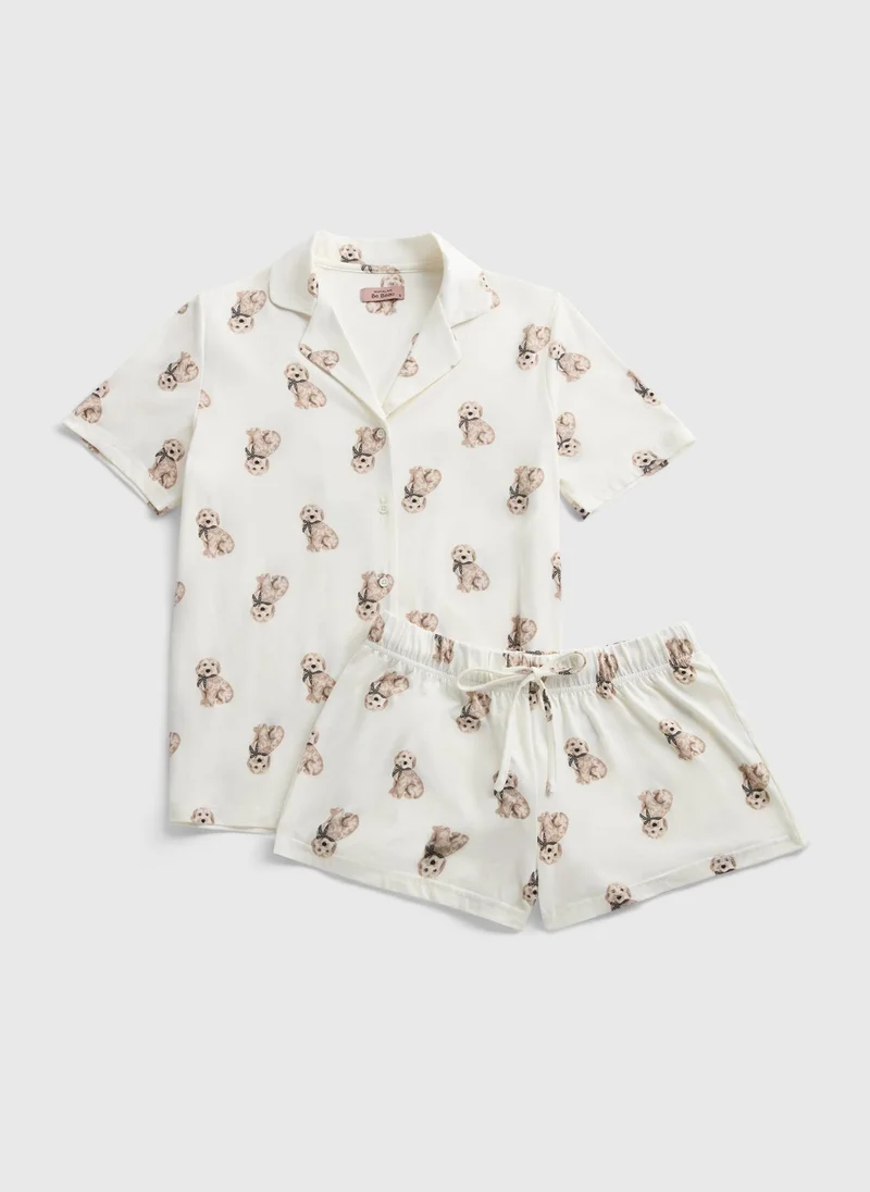 Matalan Cream Dog Short Pyjama Set