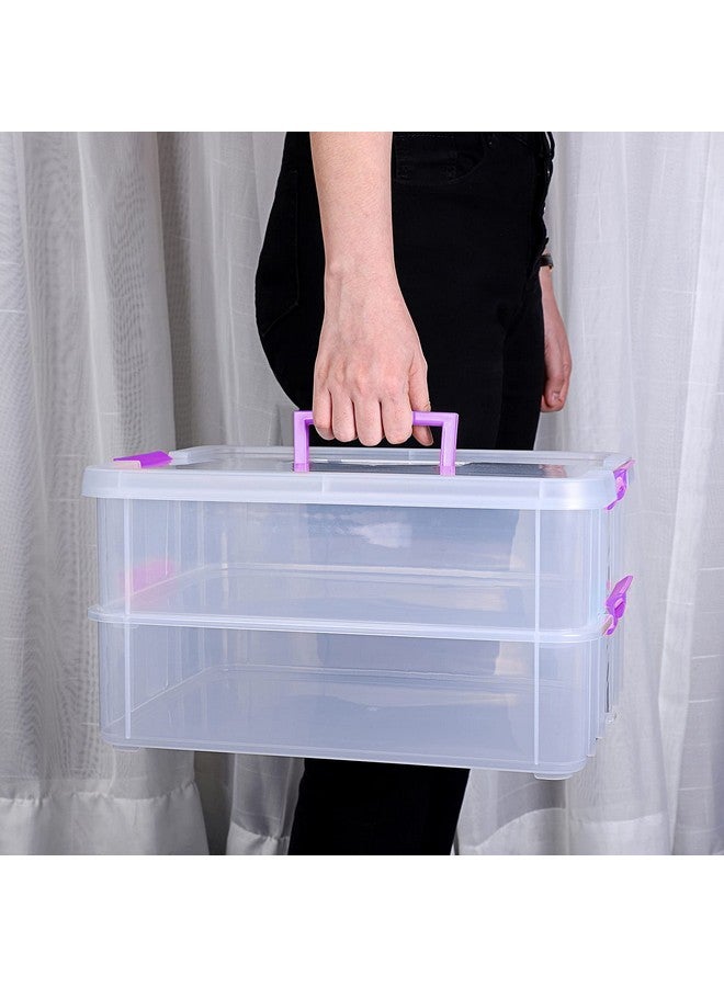 JUXYES 2Tiers Stack Carry Storage Box With Handle Transparent Stackable Storage Bin With Handle Lid Latching Storage Container For School & Office Supplies - Image 4