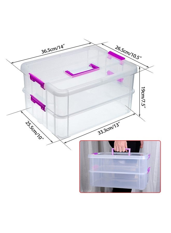 JUXYES 2Tiers Stack Carry Storage Box With Handle Transparent Stackable Storage Bin With Handle Lid Latching Storage Container For School & Office Supplies - Image 2