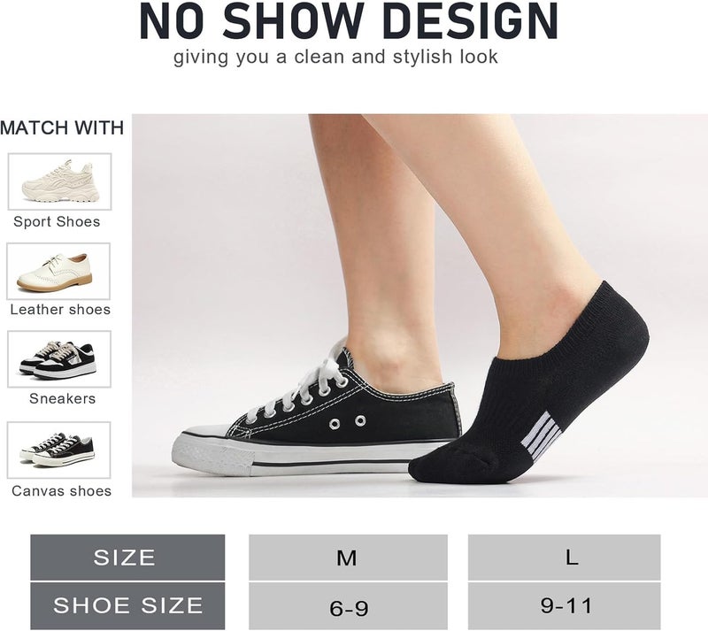 HZYH 6 Pairs No Show Socks, Womens Cushioned Low Cut Invisible Footies for Running Athletic Gym Ankle Socks,M - Image 2