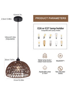 Ganeed Boho Chandelier Light Fixture, Farmhouse Rattan Pendant Light, Woven Rope Lampshade Rustic Cage Hanging Lamp, E27 Semi Flush Mount Ceiling Light for Kitchen Island Living Dining Room Bedroom  - Image 4