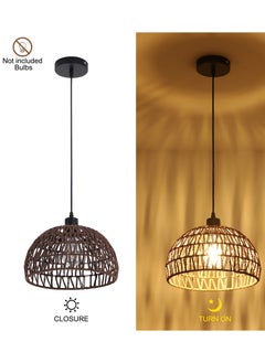 Ganeed Boho Chandelier Light Fixture, Farmhouse Rattan Pendant Light, Woven Rope Lampshade Rustic Cage Hanging Lamp, E27 Semi Flush Mount Ceiling Light for Kitchen Island Living Dining Room Bedroom  - Image 5