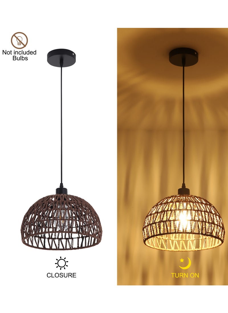 Ganeed - Boho Chandelier Light Fixture, Farmhouse Rattan Pendant Light, Woven Rope Lampshade Rustic Cage Hanging Lamp, E27 Semi Flush Mount Ceiling Light for Kitchen Island Living Dining Room Bedroom - Image 1