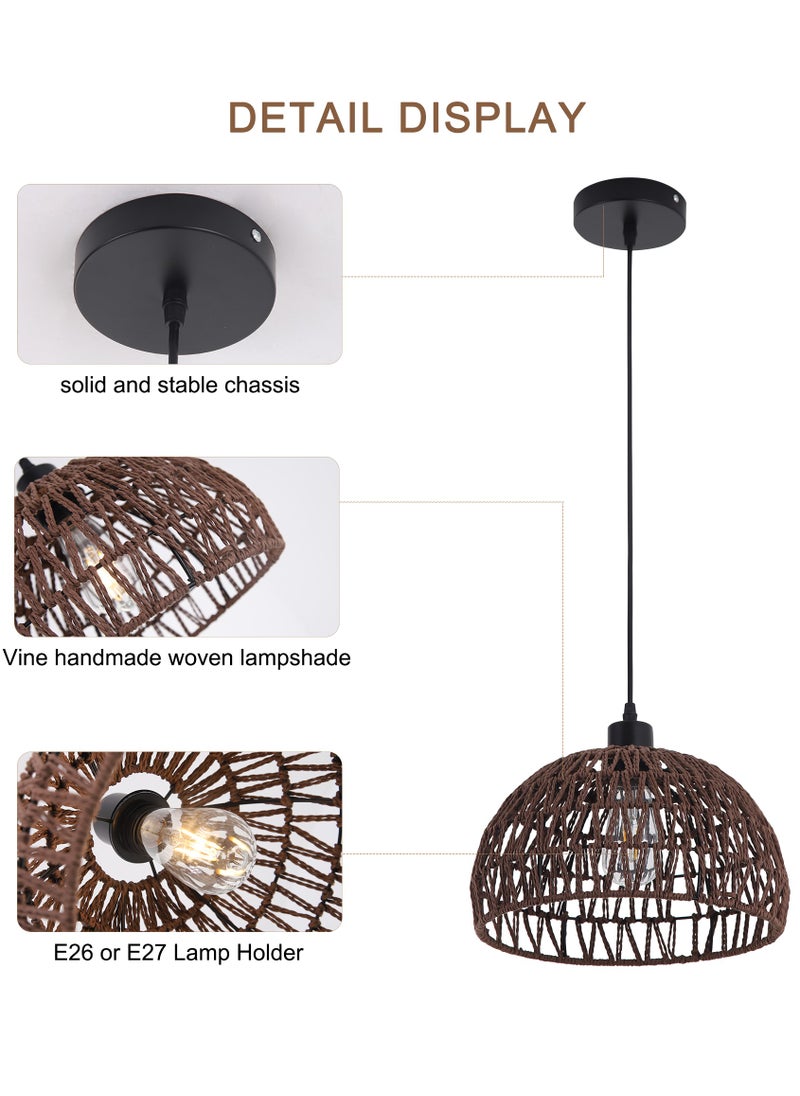 Ganeed - Boho Chandelier Light Fixture, Farmhouse Rattan Pendant Light, Woven Rope Lampshade Rustic Cage Hanging Lamp, E27 Semi Flush Mount Ceiling Light for Kitchen Island Living Dining Room Bedroom - Image 1